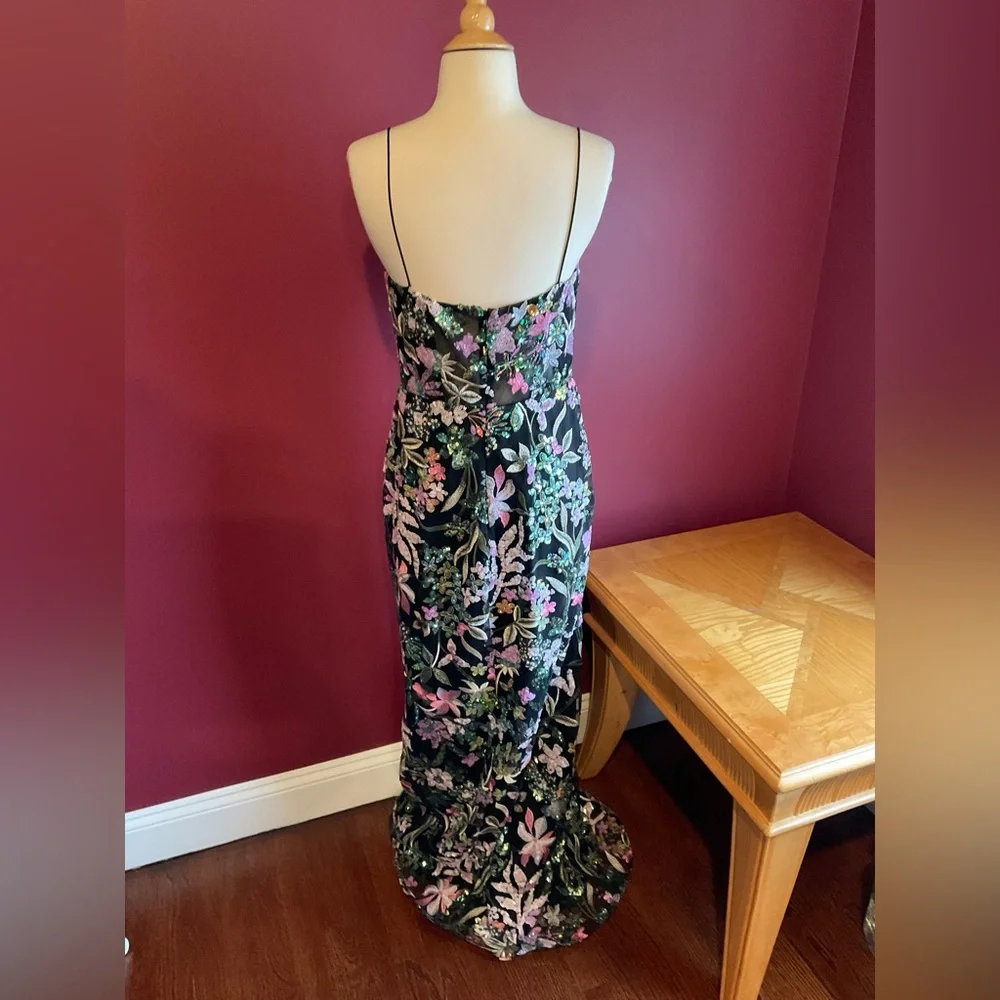 Mac Duggal Spaghetti Strap Bustier Embroidered Applique floral sequin Gown Sz 6 - Picture 11 of 16